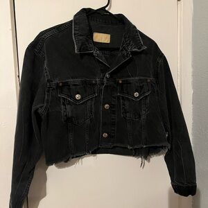 Zara Cropped Denim Jacket black distressed size Large